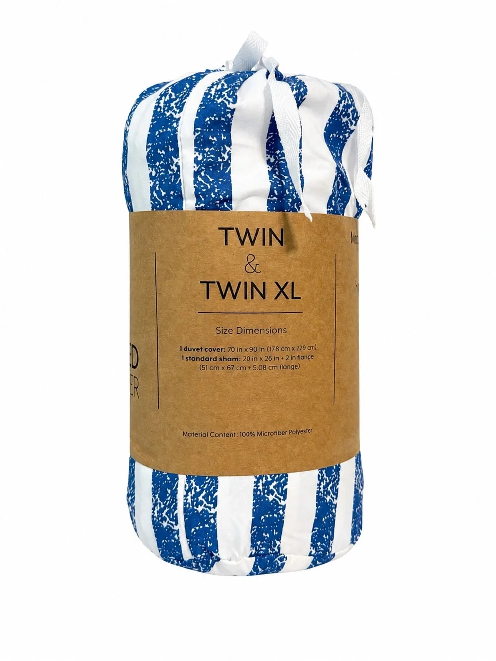 New Twin XL Navy White Striped Duvet Cover Set